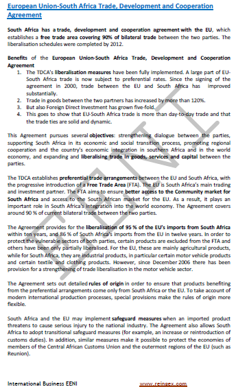 European Union-South Africa Trade and Cooperation Agreement